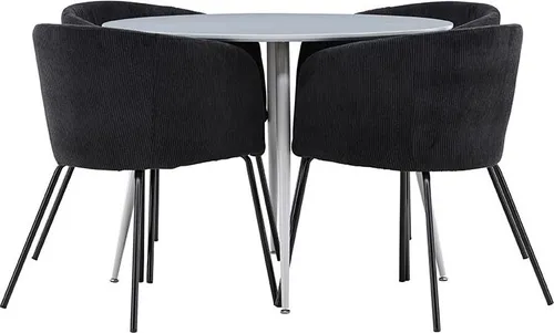 Plaza Essgruppe mit Tisch Ø100cm und 4 Flöhl Stühlen - Moderne Essgruppe mit einem eleganten Tisch und 4 komfortablen Flöhl Stühlen in Grau. Ideal für gemütliche Essenszeiten, mit stabiler Bauweise und ansprechendem Design.