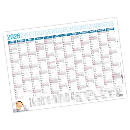 itenga Jahresplaner 2026 Tafelkalender Wandkalender DIN A4 stabile Ausführung Kalenderjahr