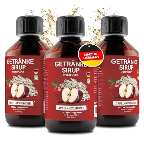 hCGC Immunsystem Sirup - SpeedBoost 3x 250ml, Vegan - Zuckerfreies Getränkekonzentrat für 12,5L Fertiggetränk - Fruchtsirup Immunsystem Booster mit Vitaminen & L-Carnitin | Apfel-Holunder
