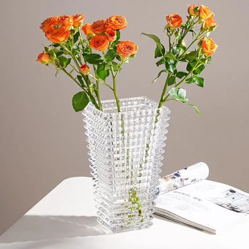 23cm Kristallglas Vase, Dicke klare Glas Blume Vase, große dekorative Vasen Blumenarrangement Hydroponic Ornament für Home Esstisch, Geschenk für Hochzeit, Housewarming Party (Trapez-Clear)