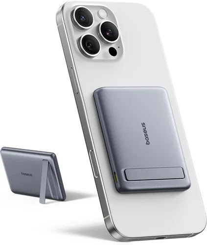 Baseus Mini MagSafe Powerbank 5000mAh - Kompakte kabellose Ladepower für iPhone - Externe Handyakkus: Diese Qi2-zertifizierte Powerbank bietet 5000mAh in einem Mini-Design mit klappbarem Ständer für freihändiges Laden und starken Magneten für sicheren Halt.