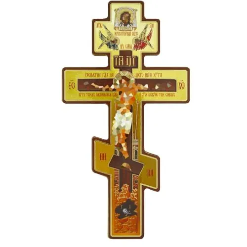 TOEECY Russisch-orthodoxes Wandkreuz Aufhängen Benediktuskreuz Wandkreuz Kruzifix Firmung Geburt Kommunion Taufe Byzantinisches Kruzifix aus Holz