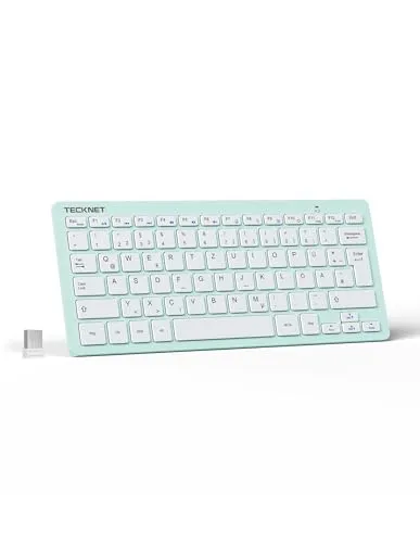 TECKNET Slim Kabellose Tastatur, Deutsches Layout, 78 Tasten Mini Wireless Tastatur mit Nano USB Empfänger für Windows/Chrome OS Smart TV - Grün