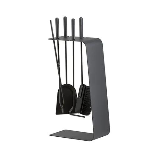 Heibi Kaminbesteck Set 5-teilig in graphitgrau - Modernes Kaminbesteck aus robustem Stahl, ideal für eine stilvolle und praktische Pflege Ihres Kamins. Maße: 15x29x62 cm.