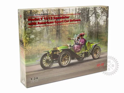 ICM 24026 - 1:24 Model T 1913 Speedster mit American Sport Car Drivers - Bausatz für Modellauto mit detailgetreuen Figuren, ideal für Modellbau-Liebhaber und Sammler.