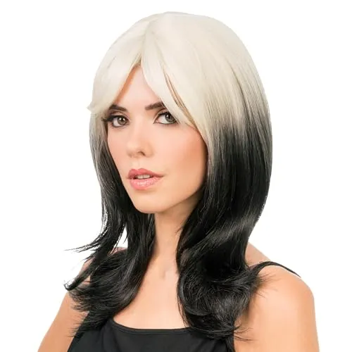 Chaks - Zweifarbige Langhaarperücke mit Pony, 48 cm - Extravagante zweifarbige Perücke für unvergessliche Looks. Ideal für Cosplay, Karneval oder Festivals. Mit 48 cm langen Haaren und stylischem Pony für einen ausdrucksstarken Auftritt.