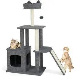 GOPLUS Kratzbaum klein 117 cm mit Katzenohren und Spielball - Vielseitiger Katzenbaum mit mehreren Plattformen, weichem Katzenbett und Kratzsäulen. Der atmungsaktive Imitat-Leinenstoff sorgt für Komfort, während der hängende Ball für Spielspaß sorgt. Ideal für aktive Katzen!