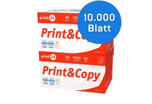 print24 Druckerpapier 10000 Blatt A4 80g Premium Hochweiß - Kopier- & Universalpapier, ideal für gestochen scharfe Ausdrucke mit 95% Opazität und PEFC-zertifizierter Nachhaltigkeit.
