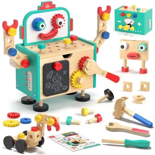 Lehoo Castle Montessori Spielzeug ab 2 Jahre, Werkzeugkoffer Kinderspielzeug Werkbank Holzspielzeug, Geschenk Junge Mädchen Werkzeug Motorik Lernspiele 2 3 4 Jahre