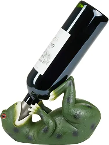BRUBAKER Weinflaschenhalter durstiger Frosch - Flaschenhalter Trinkende Tiere - Flaschenständer lustig - Deko Figur Handbemalt Bar Weinzubehör für Weinbar - Witzige Dekoration - Wein Geschenk