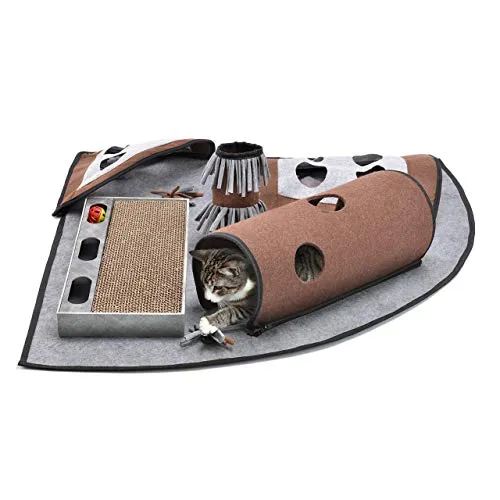 CanadianCat Company ActivityTeppich Calvin - Intelligenzspielzeug für Katzen - Katzenhöhlen & -häuser, 90 x 90 x 20 cm großer Spielteppich mit Anti-Rutsch Noppen und individuell verwendbaren Elementen für stundenlangen Spielspaß.