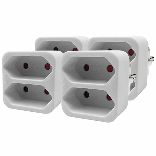 revolt Euro Adapter: 4er Set Eurostecker 2-fach Steckdosen, 230V, weiß