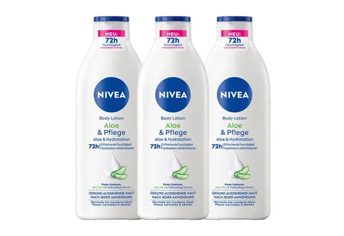 Nivea Körperlotion Body Aloe & Pflege 3 x 400ml Hyaluron, Aloe Vera & Tiefenpflege Packung, 3-tlg., Aloe Vera, Hyaluron, Tiefenpflege Serum