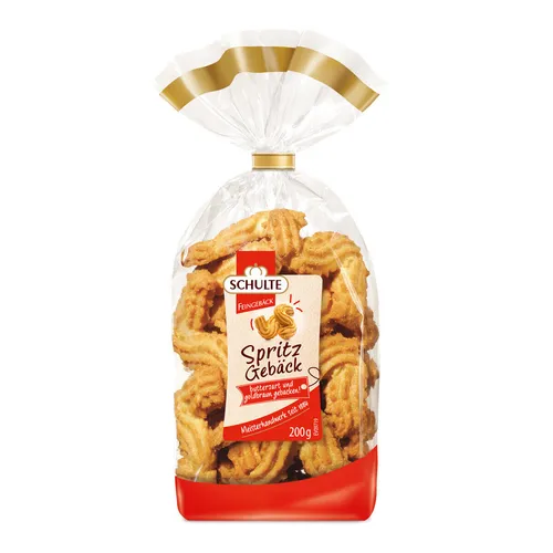 GOURVITA DE Schulte Spritzgebäck 200g - Kekse & Gebäck - Mürb und kross, ideal zu Kaffee oder Tee, verführt mit buttrigem Geschmack und perfekter S-Form.