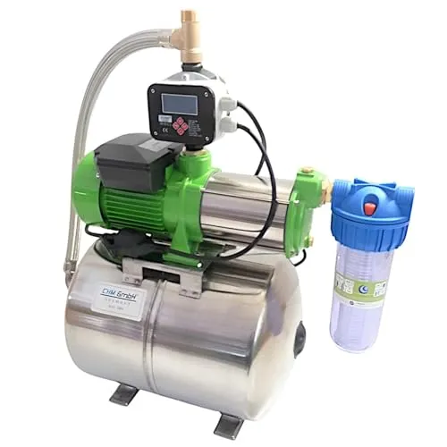 CHM GmbH Hauswasserwerk 50 L Edelstahl 1,5 Kw - Wasserpumpe mit 8,5 bar Druck und 8400 L/h Fördermenge, ideal für Gartenbewässerung und Brunnenbetrieb. Hochwertige Edelstahlkomponenten sorgen für Langlebigkeit und hohe Effizienz.