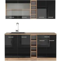 Vicco Küchenzeile R-Line Solid Eiche Schwarz 160 cm - Küchenzeile, platzsparend und modern, ideal für kleine Räume mit optimiertem Design und vielseitigen Erweiterungsmöglichkeiten.
