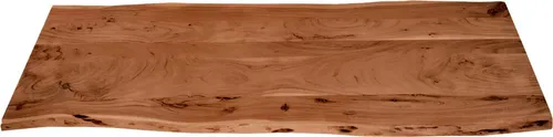 Holzplatte 160x60 cm Louis, Tischplatte aus Akazienholz massiv + nussbaumfarben, Baumkanten-Platte für Heimwerker, geeignet für Arbeitsplatten, Tische & Fensterbretter