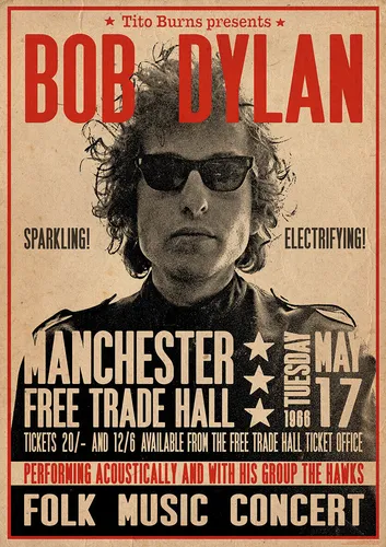 Poster BOB DYLAN - Manchester Free Trade Hall 17.05.1966 ca60x85cm NEU 15501