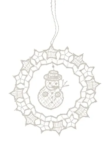 Rudolphs Schatzkiste Baumbehang Kugel mit Schneemann Plauener Spitze BxHxT 8x8x0,1cm NEU Christbaumschmuck Weihnachtsbaum Anhänger