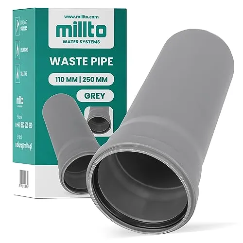 Millto™ Rohr Abwasserrohr Kanalisationsrohr 110 mm x 250 mm Grau Kanalrohr Abflussrohr mit Gummidichtung Kanalrohrsystem Heißwasser Chemische Beständigkeit Abwasser