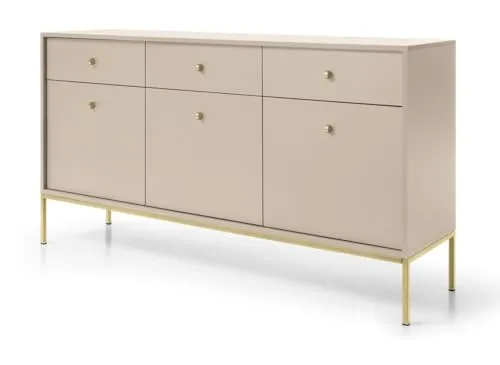 Emporius Zweitürige Sideboard 150 cm Monti - Kommode mit Schubladen - Gold Griffen, Hohe Füße - Beige + Gold