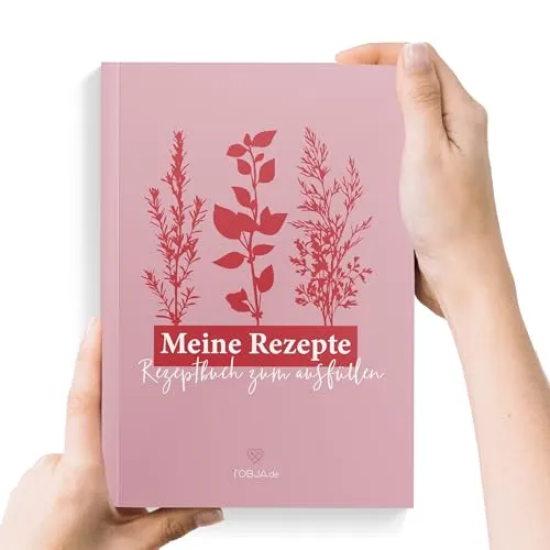 TOBJA Rezeptbuch zum Selberschreiben A5 Kräuterrosa | Für 87 Rezepte | Register zum Ausfüllen | Rezeptheft für eigene Gerichte | Notizbuch zum Kochen & Backen