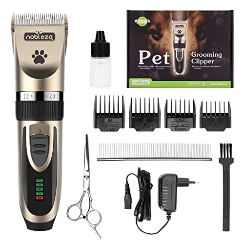 Nobleza Hundeschermaschine, Tierhaarschneider Profi Hund, Haarschneidemaschine Set, Leise Haustier Schermaschine Hund Katze, Schnurlosen Elektrische Tirhaarschneidemaschine, Wiederaufladbare