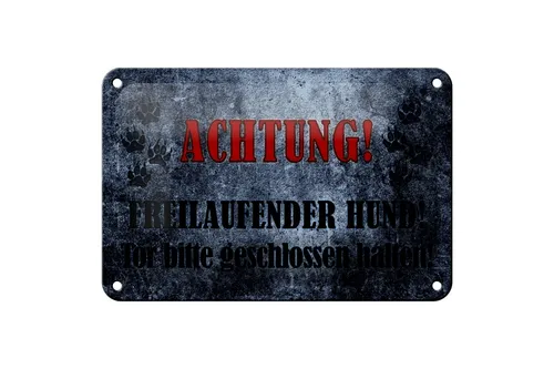 Blechschild Hinweis 18x12cm Achtung freilaufender Hund Deko Schild