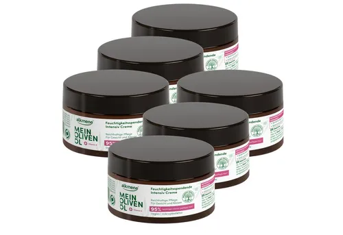 alkmene Intensiv Hautcreme 6x 200 ml - Trockene Haut mit Olivenöl - Bodycremes für intensive Feuchtigkeitspflege mit 95% Bestätigung für geschmeidige Haut. Vegan, dermatologisch getestet und klimaneutral - ideal für Männer und Frauen.