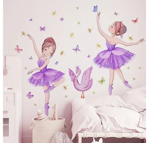 Montegoni Wandsticker Ballett Mädchen & Schmetterlinge Prinzessin Schwan (Künstlerische Wanddeko für Kinderzimmer, Mädchenzimmer Wandtattoo), selbstklebend