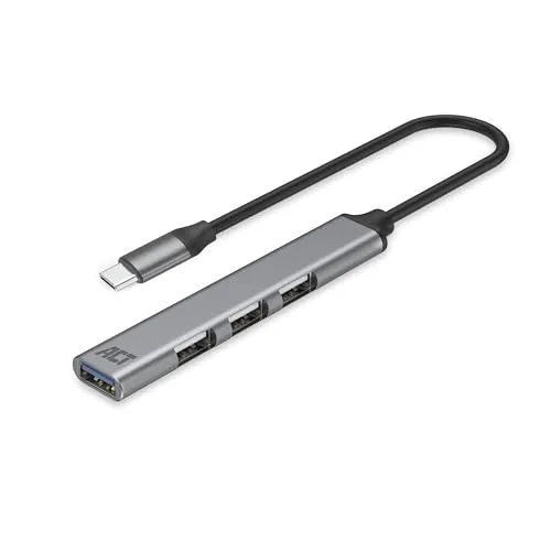 ACT USB C Hub 3.0, 4 Ports (1x 3.0 und 3x 2.0), Mehrfachstecker, Aluminum Gehäuse, Kabellänge 18cm, für PC, Laptop, Konsole - AC6425