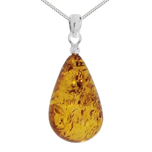 Elegante Kette mit Tropfen-Anhänger aus Bernstein - Ketten für Damen, ca. 26 mm langer Anhänger aus hochwertigem Silber 925/000, bringt natürlichen Glanz und Stil in jedes Outfit.