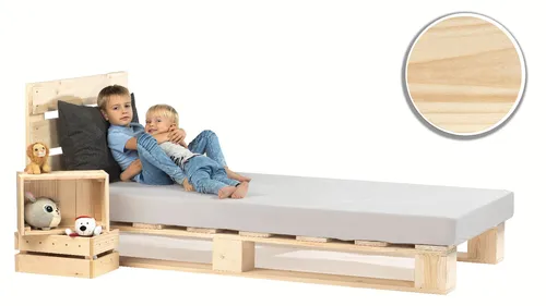 Palettenbett Massivholzbett mit Kopfteil 120 x 200 cm in beige von Lermowood