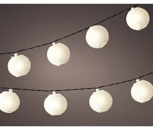 Lumineo LED-Solar-Lampionkette Weiß 450 cm – 10 dekorative Lampions - Stimmungsvolle Solar-Lichterkette für Garten und Terrasse. Mit 10 weißen Nylon-Lampions, die warmweißes Licht spenden. Ideal für romantische Abende im Freien und einfache Installation ohne Stromanschluss.