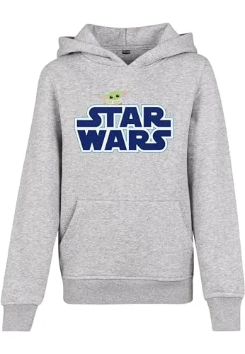 Mister Tee Kids Star Wars Blue Logo Hoody 158/164 Heather Grey - Kapuzenpullover für Jungen, mit bequemer Kängurutasche und cooler Star Wars Grafik, ideal für lässige Outfits und Freizeitaktivitäten.