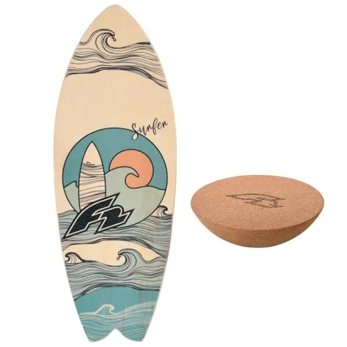 F2 Set Balance Board Surfer 87x32cm mit Kork Halbkugel in beige von F2
