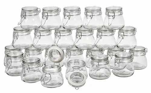 VBS XXL Vorratsglas 24er-Pack mit Bügelverschluss 150ml - Vorratsgefäße & -gläser, bauchige Form aus Klarglas, ideal zum Einmachen und Aufbewahren von Lebensmitteln, 24 Stück für vielfältige Verwendung.