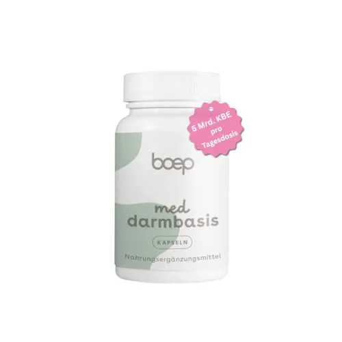 Produktbild boep med darmbasis | Probiotische Mischung mit 10 Bakterienstämmen (5 Mrd. KBE) | Präbiotische Bio-Akazienfaser | vegan, zuckerfrei, glutenfrei, laktosefrei, hefefrei | Kapseln | Kinder & Erwachsene