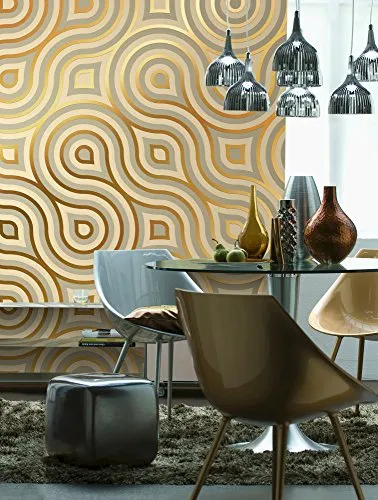 Komar Fototapete Meander - 368 x 254 cm, Retro-Design für jeden Raum - Fototapete im Retro-Look, ideal für Wohnzimmer oder Schlafzimmer. Verleiht Ihrem Raum ein einzigartiges Flair mit faszinierendem Formenspiel.