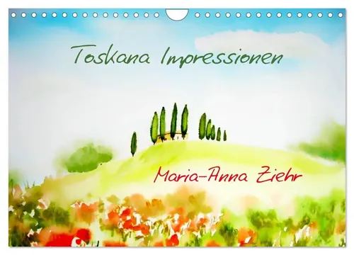 Toskana-Impressionen Wandkalender 2026 - Monatskalender mit wunderschönen impressionistischen Landschaftsaquarellen aus der Toskana. Ideal für Kunstliebhaber und als Geschenk!