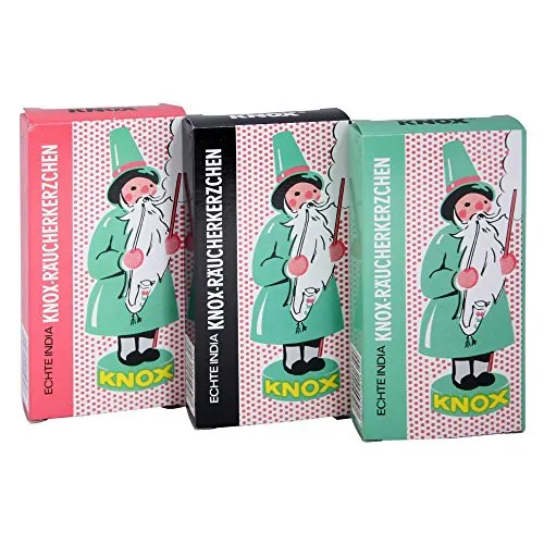 KNOX Räucherkerzen/Rauchkegel Ostalgie - 3er Set Duftnoten: Sandel + Weihrauch + Tanne - 24 Stück pro Packung - Made in Germany