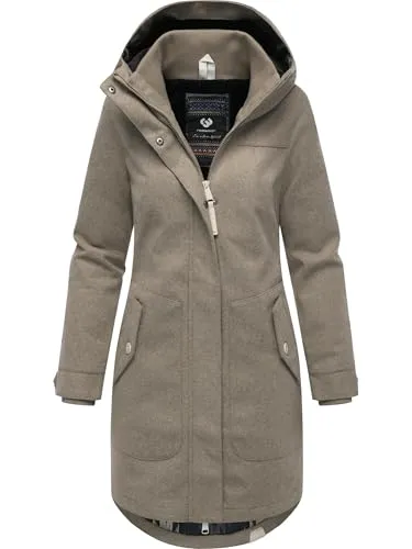Ragwear Damen atmungsaktiver langer Wintermantel in Wollmantel-Optik warme Winterjacke Jannisa Coat YOUMODO Stone Brown25 Gr. XS
