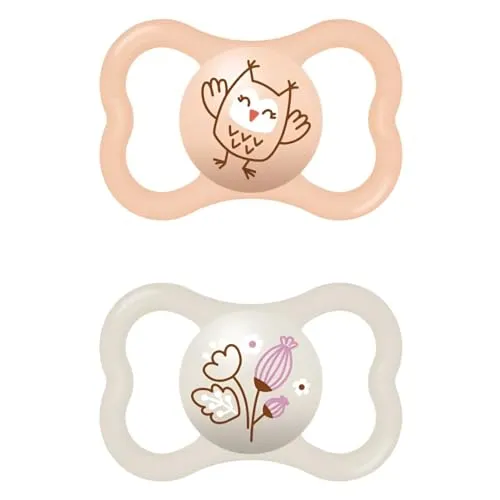 MAM Air Schnuller im 2er-Set, aus Skinsoft Silikon mit Schnullerhülle, 6-16 Monate, Rosa & Creme