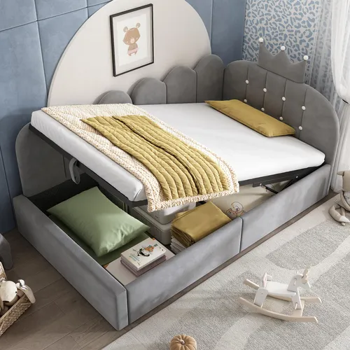 okwish Schlafsofa 90x200 mit Stauraum und Kronen-Design
