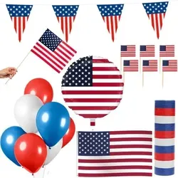USA Party Deko Set 74 tlg. - Festliche Deko für Amerika-Fans - Party-Deko Set für unvergessliche Feiern: 74 Teile, darunter Wimpelkette, Luftballons und Handfahnen - perfekt für amerikanische Themenpartys!