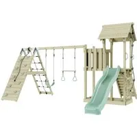 OutdoorToys Spielturm - Spieltürme aus hochwertigem Holz, mintgrün, ideal für Kinder ab 3 Jahren, fördert Spiel und Bewegung im Freien.