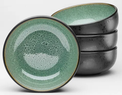 Schalen-Set MIA - grün - D 18 cm - Schalen & Schüsseln, 4-teiliges Set in grün und schwarz, spülmaschinen- und mikrowellengeeignet, mit elegantem matt glasiertem Schwarz außen und reaktiv glasiertem Grün innen.