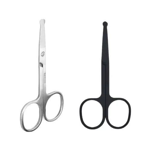 Nasenhaar Schere Set 2 Stück,Edelstahl Bartschere mit Abgerundeten Sicherheitsspitzen, Professionelle Gesichtspflege für Ohrenhaare,Bart & Wimpern,Für Männer und Frauen und zur Nassrasur