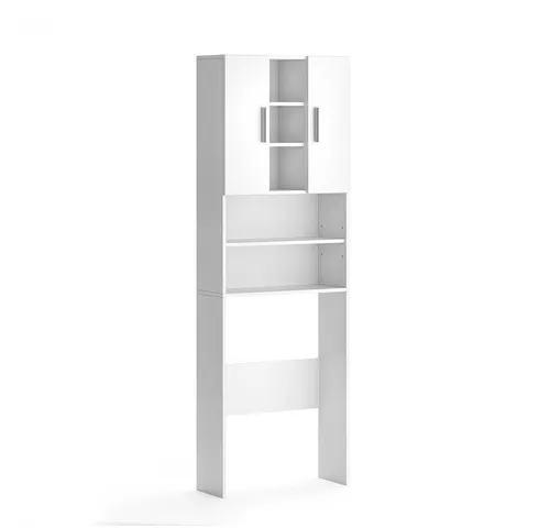 Vicco Waschmaschinenschrank Luis, Badmöbel in Weiß, 190 x 64 cm - Hoch- & Midischränke fürs Bad, optimaler Platz über der Waschmaschine mit reichlich Stauraum durch offene und geschlossene Ablagen.