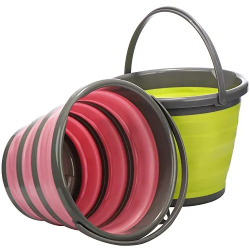 com-four® 2X Falteimer aus Silikon, 10 Liter als praktischer Faltbarer Eimer Camping, Reise Aber auch als Putzeimer oder Angeleimer [Farbe variiert] (02 Stück - Eimer)